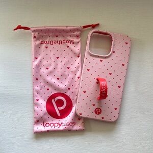 Loopy Case Pink Heart Dot iPhone 14 Pro Max Case with Matching Pouch